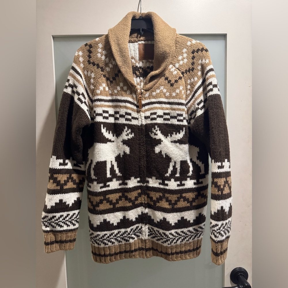 Women's Brown and White Moose Cardigan